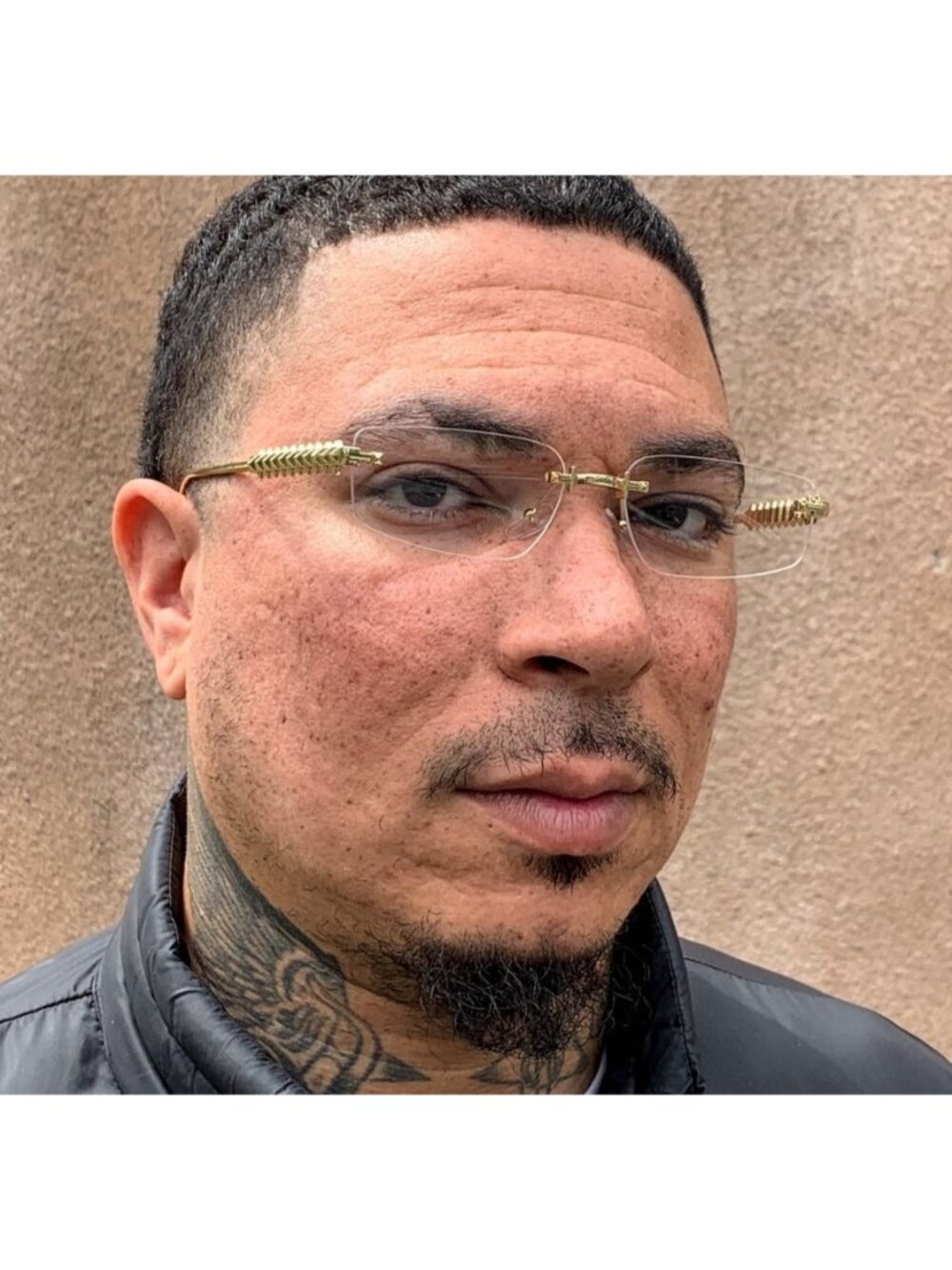Men's Gold Designer Spike Frame Rimless Hip Hop Rectangular Clear Lens Glasses